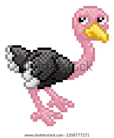 Ostrich bird 8 bit pixel art safari animal retro arcade video game cartoon character sprite