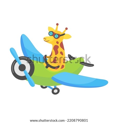 Funny giraffe on transport flat mascot for web design. Cartoon cute driver character on boat, car, and bike isolated vector illustration. Animals and transportation concept