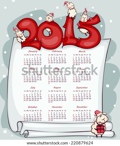 New Year's calendar 2015  with the ram, goat