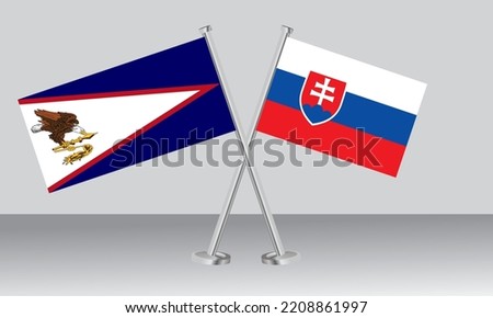 Crossed flags of American Samoa and Slovakia. Official colors. Correct proportion. Banner design
