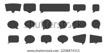 Set of flat black speech bubbles isolated on white background. Comic speech bubble black set. silhouette icon. Glyph silhouette empty text banner different shape.  