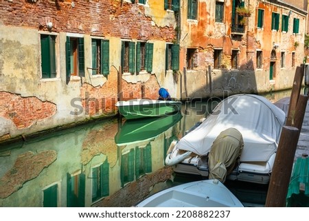 Peaceful Canal scenary in romantic Venice at springtime, Northern Italy