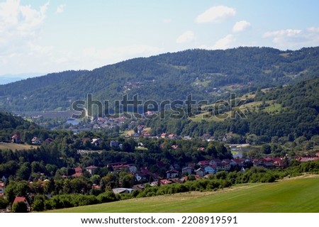Panoramic view from Zar Mountain, Poland. View of  Beskidy Mountains,  Zywieckie Lake. Small Beskid region of Poland