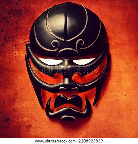 Oni Samurai Mask. Japanese Bushido Art. Oni are yōkai, supernatural ogre, trolls in Japanese folklore