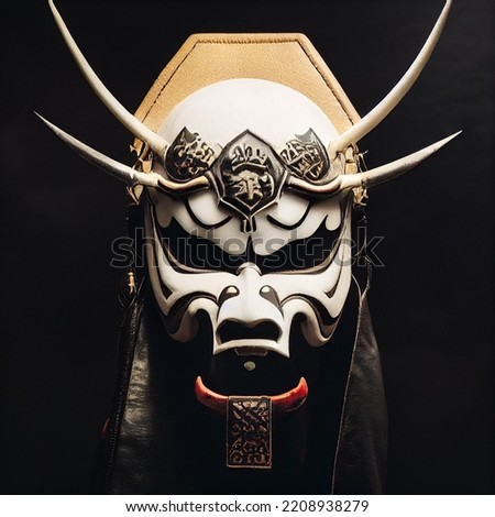 Oni Samurai Mask. Japanese Bushido Art. Oni are yōkai, supernatural ogre, trolls in Japanese folklore Royalty-Free Stock Photo #2208938279