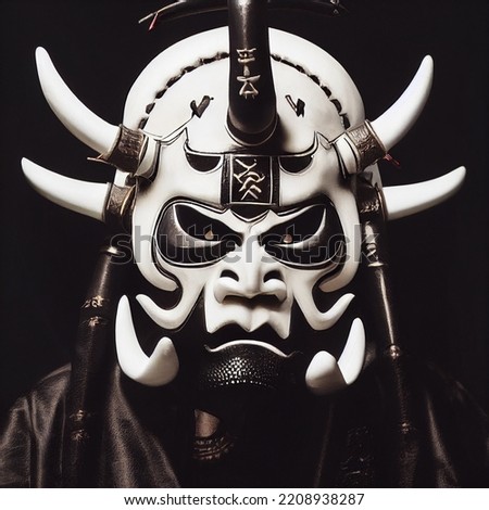 Oni Samurai Mask. Japanese Bushido Art. Oni are yōkai, supernatural ogre, trolls in Japanese folklore Royalty-Free Stock Photo #2208938287