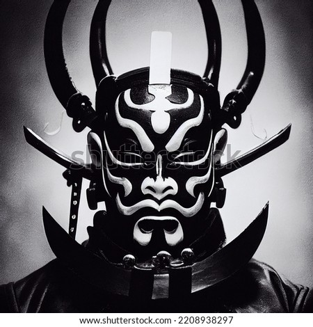Oni Samurai Mask. Japanese Bushido Art. Oni are yōkai, supernatural ogre, trolls in Japanese folklore Royalty-Free Stock Photo #2208938297