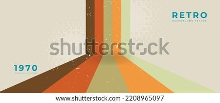 Abstract earth tone 70s background vector. Vintage retro style wallpaper with lines, color stripes, grunge texture. 1970 color illustration design suitable for poster, banner, decorative, wall art.