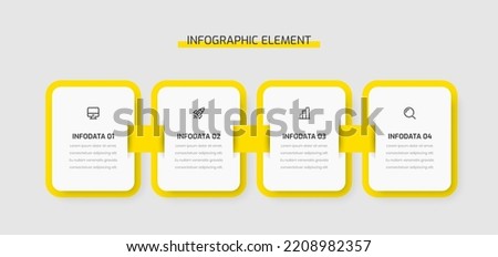 Timeline Infographic Template Design with Yellow Color, Rounded Rectangle, 4 Options and Icons. Can be Used for Process Diagram, Presentations, Workflow Layout, Banner, Flow Chart