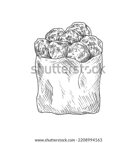 Pack of chicken nuggets isolated crispy snack monochrome sketch. Vector fried buttered crispy poultry or fish pieces