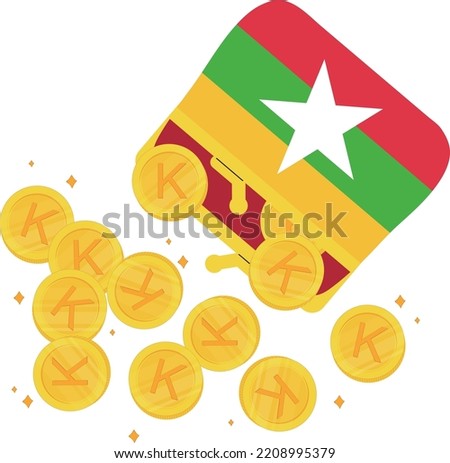 Myanmar Flag vector hand drawn,myanma kyat vector hand drawn