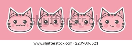 Vector Set cat faces flat hand-drawn style. flat design style minimal vector illustration. Cartoon cat sticker trendy and modern. Pink cat emotions