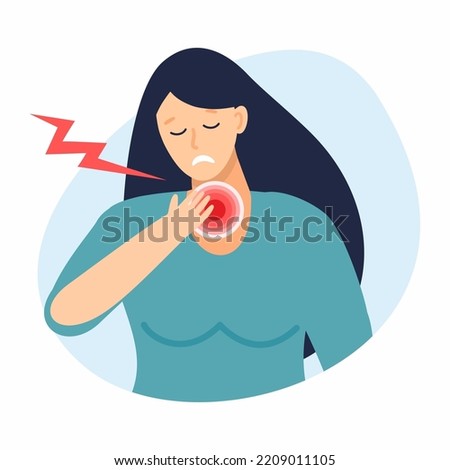 A sad girl is suffering from a sore throat.	 Royalty-Free Stock Photo #2209011105