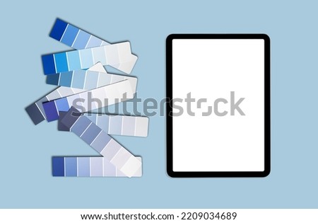 Color samples palette design catalog with tablet