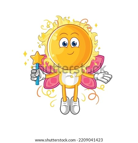the sun fairy with wings and stick. cartoon mascot vector