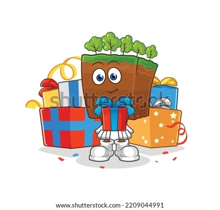 the soil layers give gifts mascot. cartoon vector
