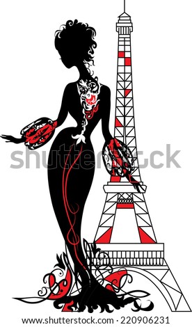 Graphic silhouette of a woman. Fashion luxury. Eclectic fashion silhouette