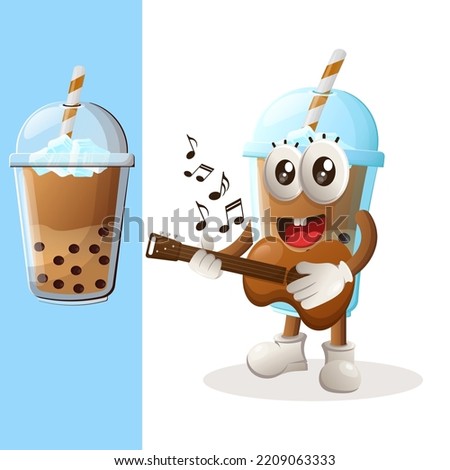 Cute Bubble Tea mascot playing guitar. Perfect for food store, small business or e-Commerce, merchandise and sticker, banner promotion, food review blog or vlog channel
