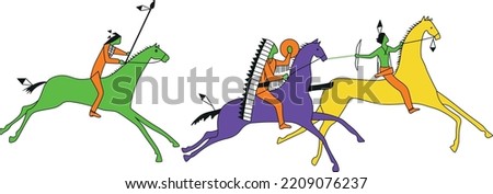 Warriors with Horses Clipart - Vector Illustration