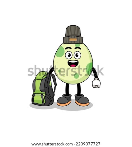 Illustration of spotted egg mascot as a hiker , character design