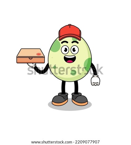 spotted egg illustration as a pizza deliveryman , character design