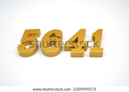  Number 5641 is made of gold-painted teak, 1 centimeter thick, placed on a white background to visualize it in 3D.                                 