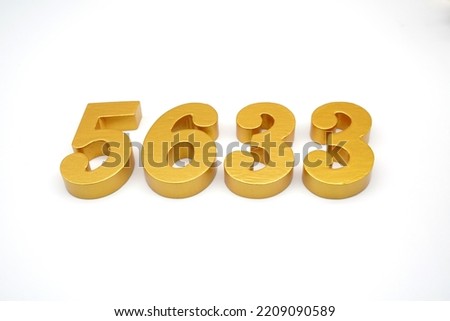    Number 5633 is made of gold-painted teak, 1 centimeter thick, placed on a white background to visualize it in 3D.                                