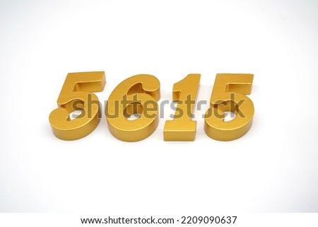     Number 5615 is made of gold-painted teak, 1 centimeter thick, placed on a white background to visualize it in 3D.                               