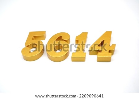   Number 5614 is made of gold-painted teak, 1 centimeter thick, placed on a white background to visualize it in 3D.                                