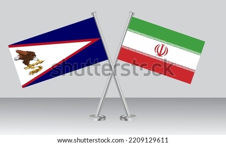 Crossed flags of American Samoa and Iran. Official colors. Correct proportion. Banner design