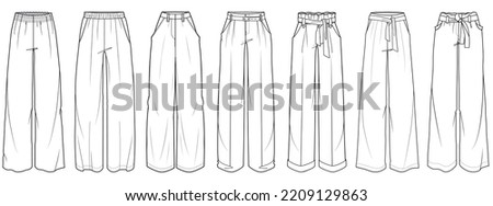 flat sketch set of womens palazzo pants vector illustration Royalty-Free Stock Photo #2209129863