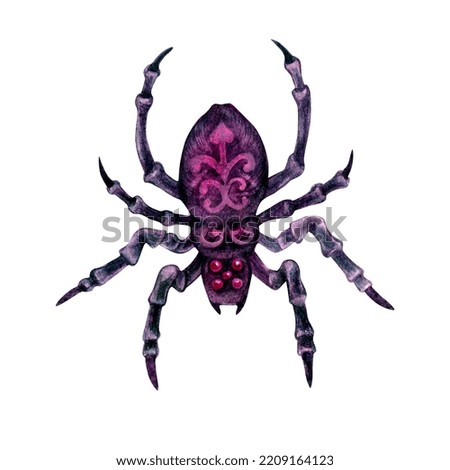 Halloween hand drawn watercolor spiders for menus, stickers, greeting cards, invitations, banners, borders, masquerade, party decorations, patterns, postcards. Elements isolated on white background.