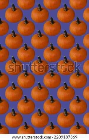 seamless pumpkin pattern on blue background . High quality photo