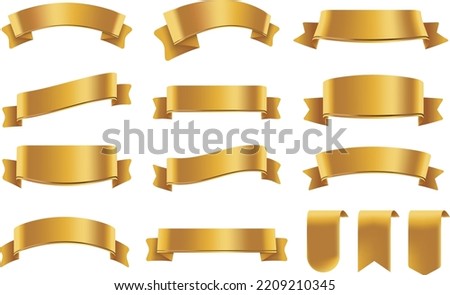 Set of Light Golden Color Ribbons and Tags isolated on white background. 3D Vector Illustration.