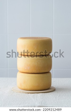 Whole cheese wheels hard cheeze parmesan caciotta pepper jack Royalty-Free Stock Photo #2209212489