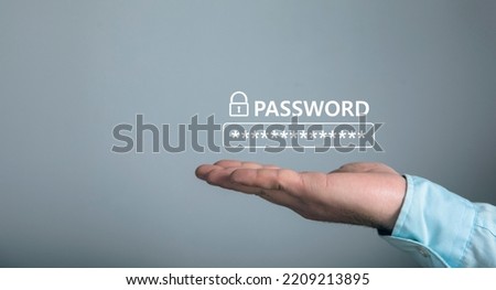 Password field and padlock. Man holding in his hand