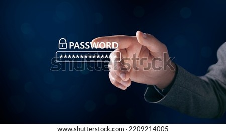 Password field and padlock. Man tapping on the screen
