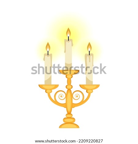 Candelabrum with burning candles cartoon vector illustration isolated on white background