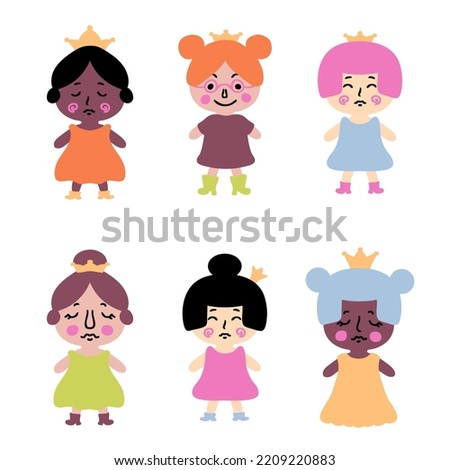 Cute little princess clipart collection in flat style. Perfect for posters, greeting cards, tee, logo, stickers and print. Isolated vector illustration for decor and design.




