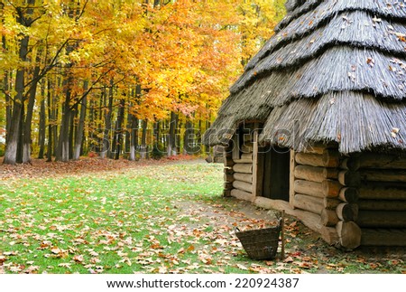 Ukrainian Museum of Life and Architecture. Ancient hut with a straw roof