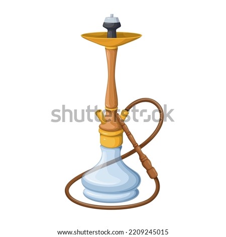 Hookah vector illustration. Cartoon isolated hooka calabash with long pipe and glass bowl for water to smoke aroma tobacco, shisha or cannabis, traditional nargile accessory for smoking in lounge bar