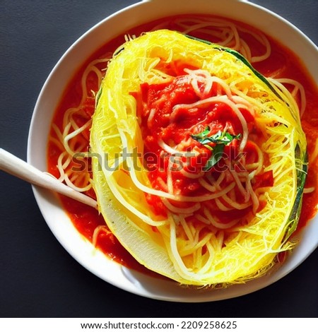 Spaghetti Squash with Tomato Sauce Food picture for blog, social media, cookbook. High Quality food picture close-up