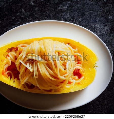 Spaghetti Squash with Tomato Sauce Food picture for blog, social media, cookbook. High Quality food picture close-up