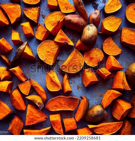 Roasted Sweet potatoes Food picture for blog, social media, cookbook. High Quality food picture close-up