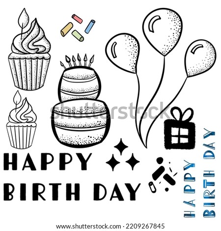 Happy Birthday clip Art for Projects, Add ons, Isolated clip art, Balloons, Birthday Present, Sprinkles, Cupcake, Cake, Stars, clip art with detail