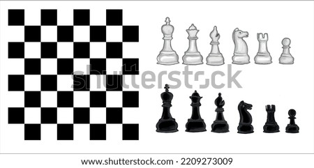 Vector Set of Black Sketch Chess Pieces. Full Chess Figures Collection.
