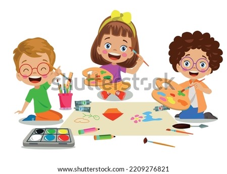 cute kids painting in class