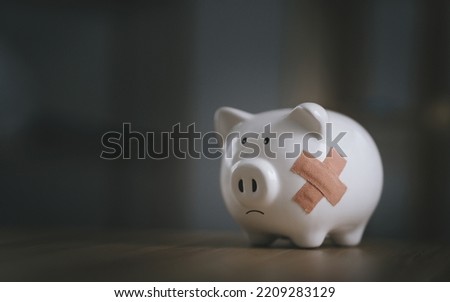Broken piggy bank with band aid bandage or plaster in finance background concept for economic recession, depression or bankruptcy
 Royalty-Free Stock Photo #2209283129