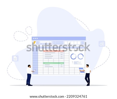 Spreadsheets concept illustration. Suitable for landing page, ui, web, App intro card, editorial, flyer, and banner Royalty-Free Stock Photo #2209324761