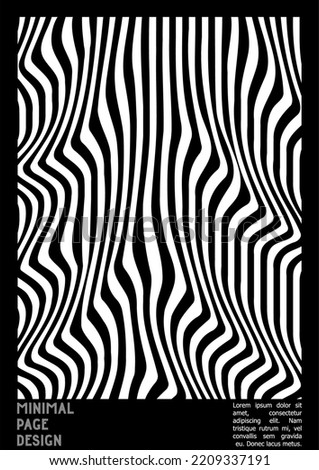 Abstract Poster Design with Optical Illusion Effect. Modern Psychedelic Cover Page Collection. Monochrome Wave Lines Background. Fluid Stripes Art. Swiss Design. Vector Illustration for Placard.